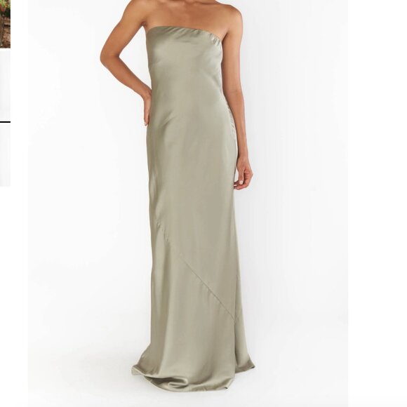 Show Me Your Mumu Taylor Tube Maxi Dress - Moss Green Luxe Satin M - Picture 1 of 7